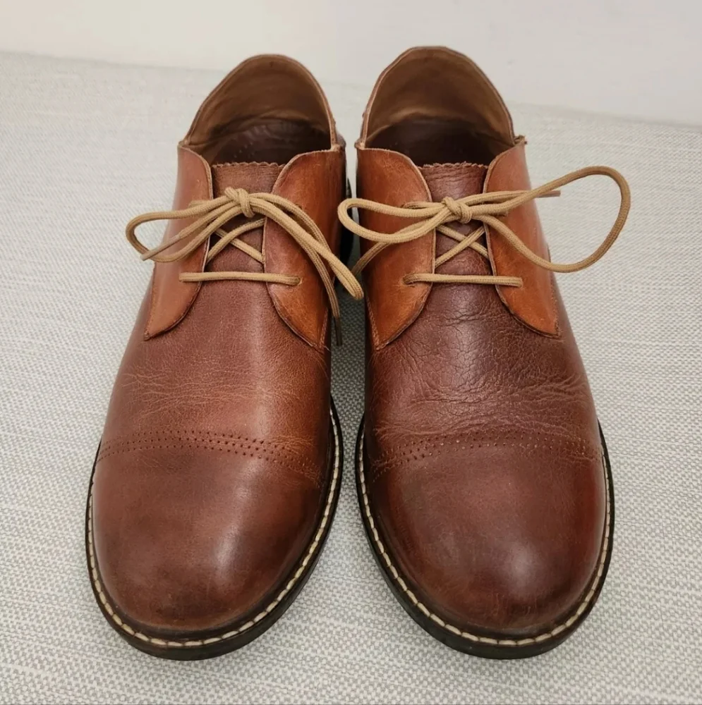 Olukai Walino Size 10 M Brown Leather Oxford Casual Lace Up Two Tone Men Shoes